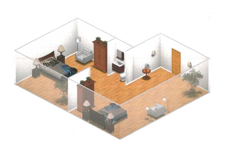 Typical memory care apartment floor plan at Summerfield of Roseville