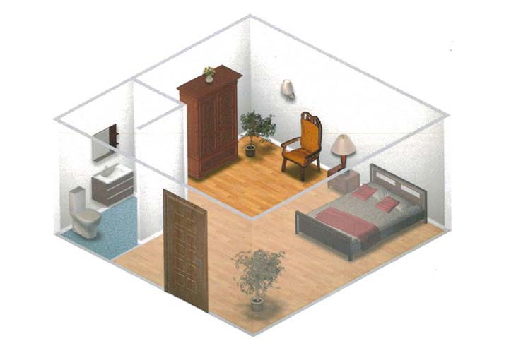 Typical memory care apartment floor plan at Summerfield of Roseville